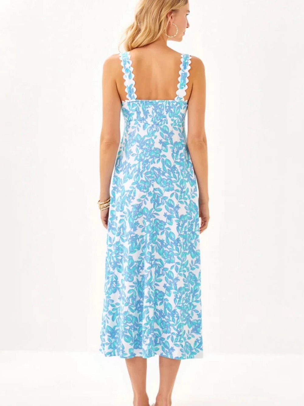LILLY PULITZER SIZE LARGE DWYER MIDI DRESS *SIMPLY THE ZEST* JACARANDA BLUE - Picture 3 of 9